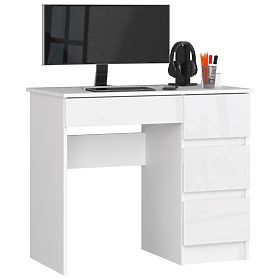 COMPUTERTISCH A-7 90 cm RECHTS PK WEISS / WEISS HOCHGLANZ