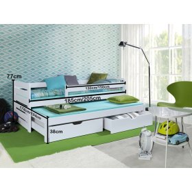 Kinderbett mit Zustellbett und Barriere Praktik - Weiß