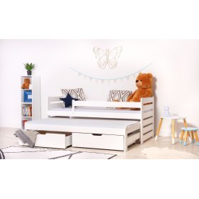 Kinderbett mit Ausziehbett und Rausfallschutz PRAKTIK - Weiß