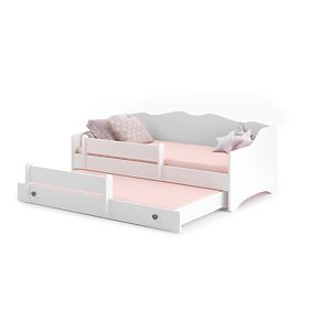 Doppelbett EMMA mit Schublade und Schutzgitter 160x80 grauer Griff
