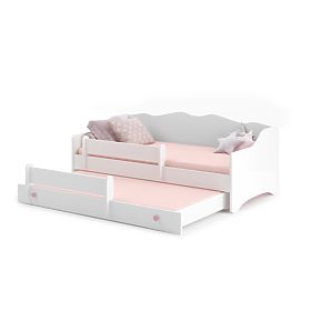 Doppelbett EMMA mit Schublade und Schutzgitter 160x80 rosa Griff