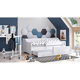 Doppelbett ERYK mit Schublade und Schutzgitter 160x80 Weisser Griff
