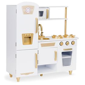 Große weiße-goldene Holzküche für Kinder ECOTOYS