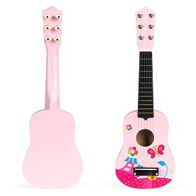 Holzgitarre für Kinder, Metall-Saiten, Plektrum, rosa ECOTOYS