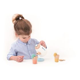 Holztee-Set mit Kanne und Tassen
