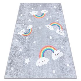 JUNIOR 52063.801 Waschbarer Teppich Regenbogen, Wolken für Kinder rutschfest - grau, F.H.Kabis