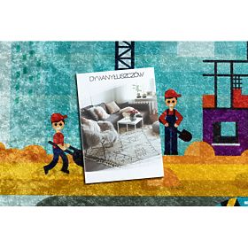JUNIOR 52105.801 Waschbarer Teppich Baustelle, Straßen für Kinder rutschfest - blau, F.H.Kabis