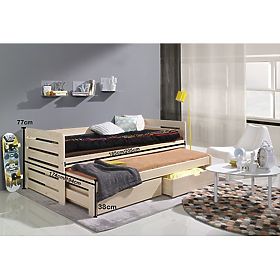Kinderbett mit Ausziehbett und Schutzgitter Praktik - natur (2), Ourbaby®