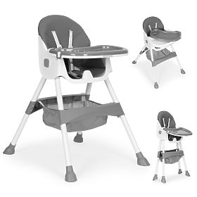 Kinderhochstuhl mit Tablett, Korb, 5-Punkt-Gurten, grau ECOTOYS