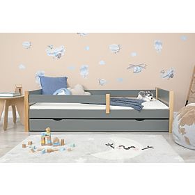 Kinderholzbett Scandie mit Rausfallschutz - Grau, Ourbaby®