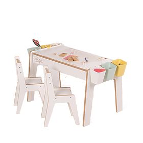 Kinderset Tisch und zwei Stühle mit Zubehör - Weiß