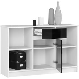 KOMMODE B-17 120 cm 1 SCHUBLADE 1 TÜR PK WEISS / SCHWARZ GLANZ