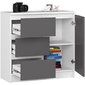 KOMMODE K80 JERRY 1T 3SZ PK WEISS / GRAPHITGRAU