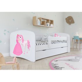 Kinderbett mit Barriere Ourbaby - Prinzessin mit Pony - weiß