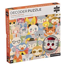 Petit Collage Puzzle Tiere 100 Teile mit 3D-Brille