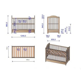 Babybett Alek mit abnehmbaren Schlupfsprossen - grau
