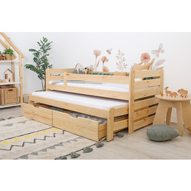 Kinderbett mit Zustellbett und Rausfallschutz Praktik - natur, Ourbaby®