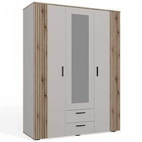 SCHRANK AVA 150 CM SPIEGEL 2 SCHUBLADEN GERILLTE FRONT EICHE EVOKE KASCHMIR BEIGE