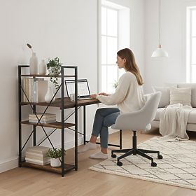 Schreibtisch 120x60 cm mit Regal mit 3 Regalböden, antikes Nussbaumholz, Loft ModernHome