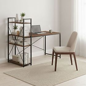 Schreibtisch 120x60 cm mit Regal und 3 Regalböden in dunkler Walnuss Loft ModernHome
