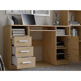 SCHREIBTISCH DELTA EICHE ARTISAN 120 cm 3 Schubladen Schrank Regal Für Büro Zimmer Für Laptop