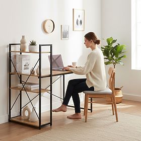 Schulcomputertisch 120x60 cm mit Regal mit 3 Regalböden Loft Hell Eiche ModernHome