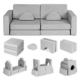 Großes faltbares modulares Kindersofa 2-Sitzer DIY 10 weiche Kissen - grau ECOTOYS