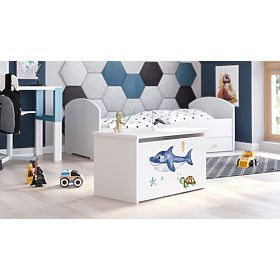 Spielzeugtruhe Daria weiß mit Hai-Druck