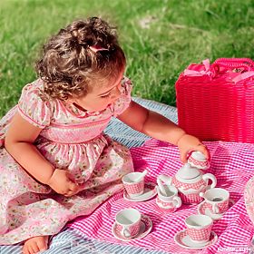 Tidlo Picknick-Geschirr im rosa Korb, Tidlo