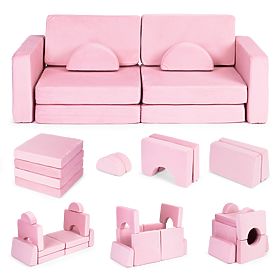 Großes modulares faltbares Kindersofa für 2 Personen DIY 10 weiche Kissen - rosa ECOTOYS