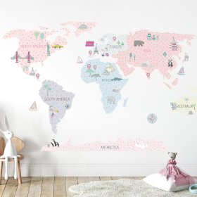 Wandtattoo Weltkarte - rosa